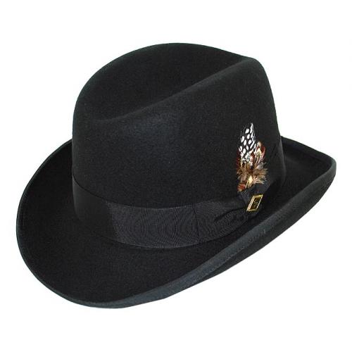 Stacy Adams Black 100% Wool Felt Godfather Dress Hat SAW545